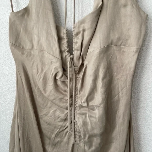 ZARA Ruched Mini Dress Soft Gold Tan | 2298/155 size XLarge Short Tie Neck - Picture 4 of 15